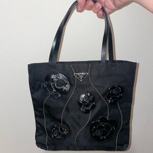 Prada Black Mini Tote with Leather Flower Details